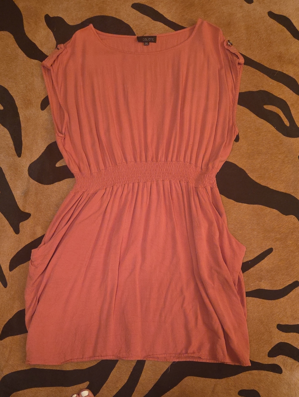 Elegant Coral Mini Dress Missing Button